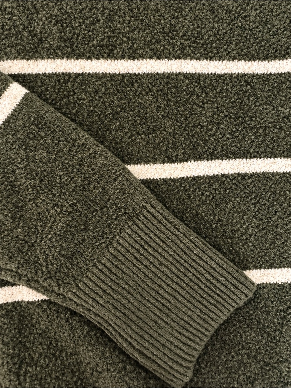 Aerie Olive Green Ivory Stripe Oversize Crewneck Sweater Neutral Cabin Granola M - Picture 4 of 10